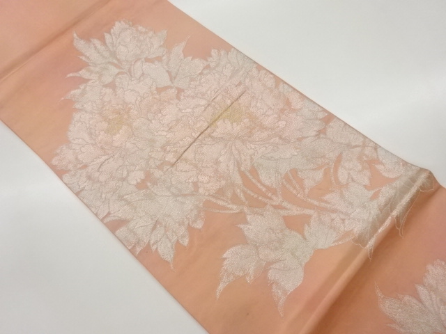 引箔牡丹模様織出し袋帯